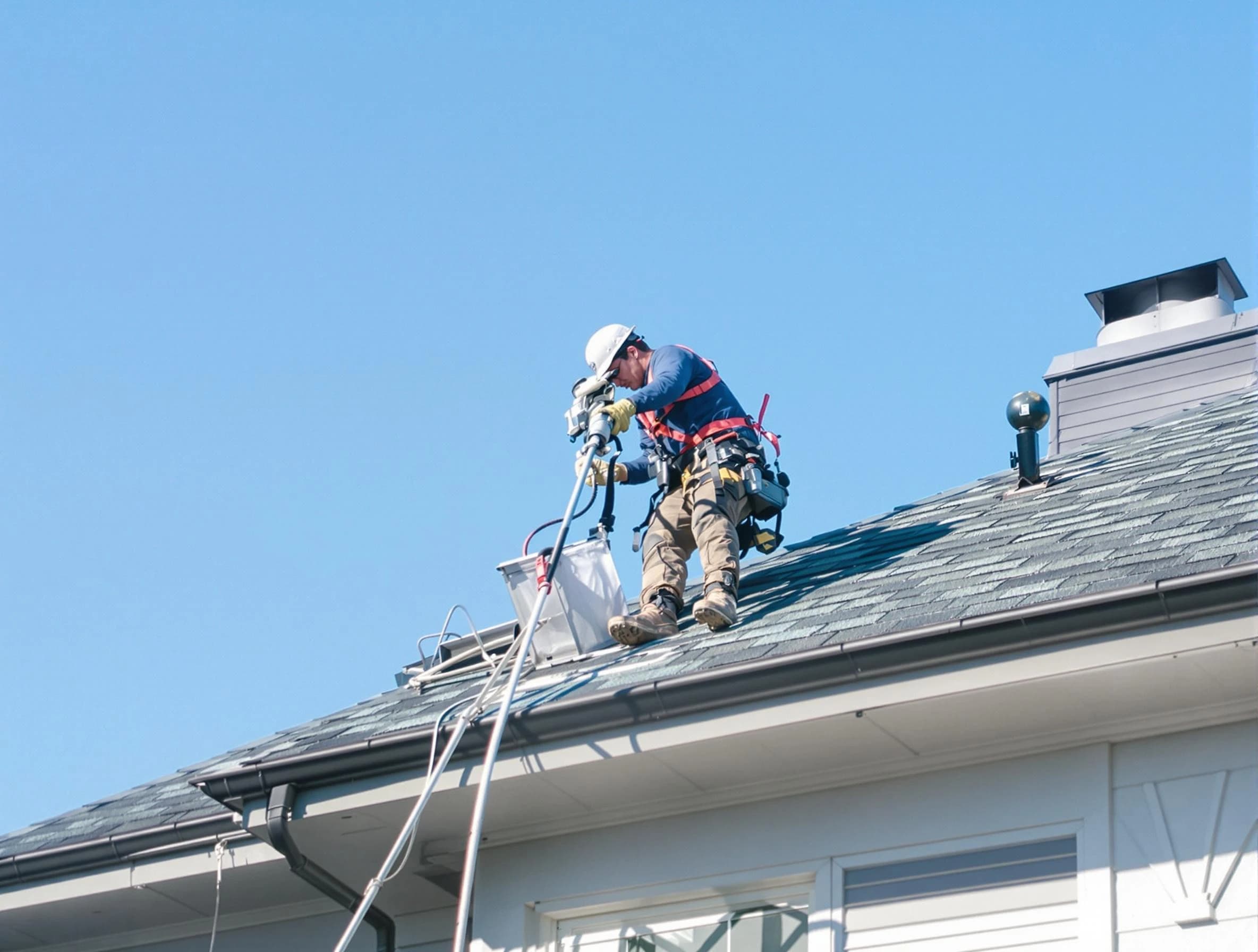 Cecil Dryer Vent Cleaning certified technician cleaning a roof-mounted dryer vent system in Cecil