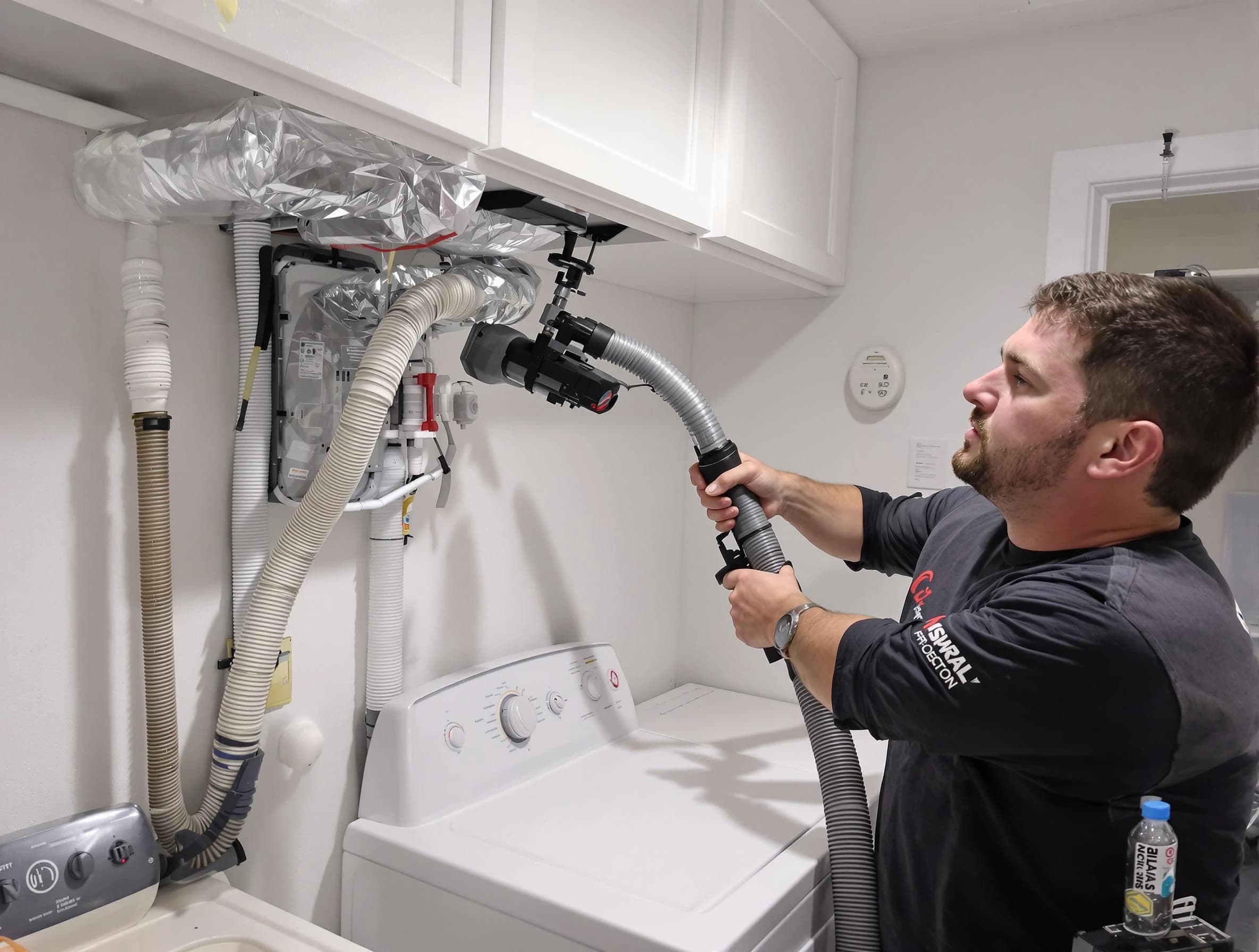 Cecil Dryer Vent Cleaning certified technician performing safety-focused gas dryer vent cleaning in Cecil
