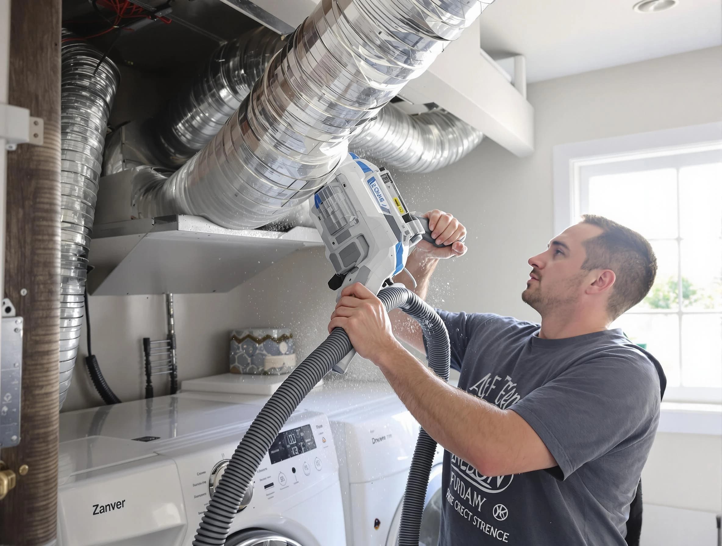 Cecil Dryer Vent Cleaning specialist cleaning deep within a dryer vent duct system in Cecil