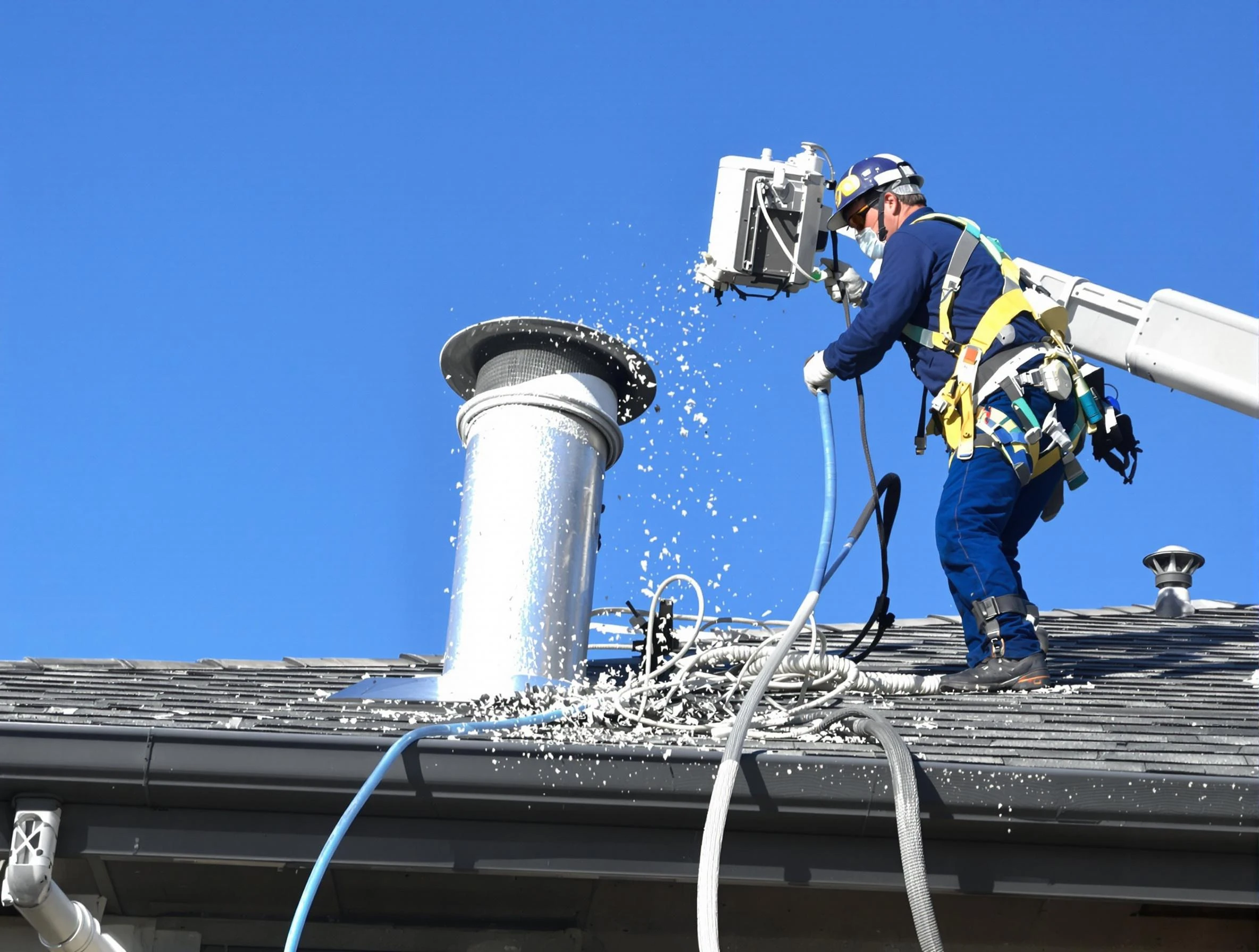 Cecil Dryer Vent Cleaning certified technician safely cleaning a roof-mounted dryer vent in Cecil