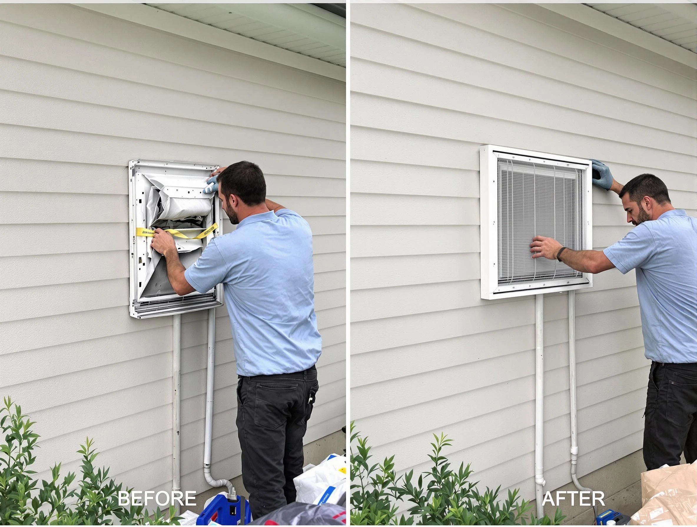Cecil Dryer Vent Cleaning technician installing high-quality dryer vent cover at a residential property in Cecil